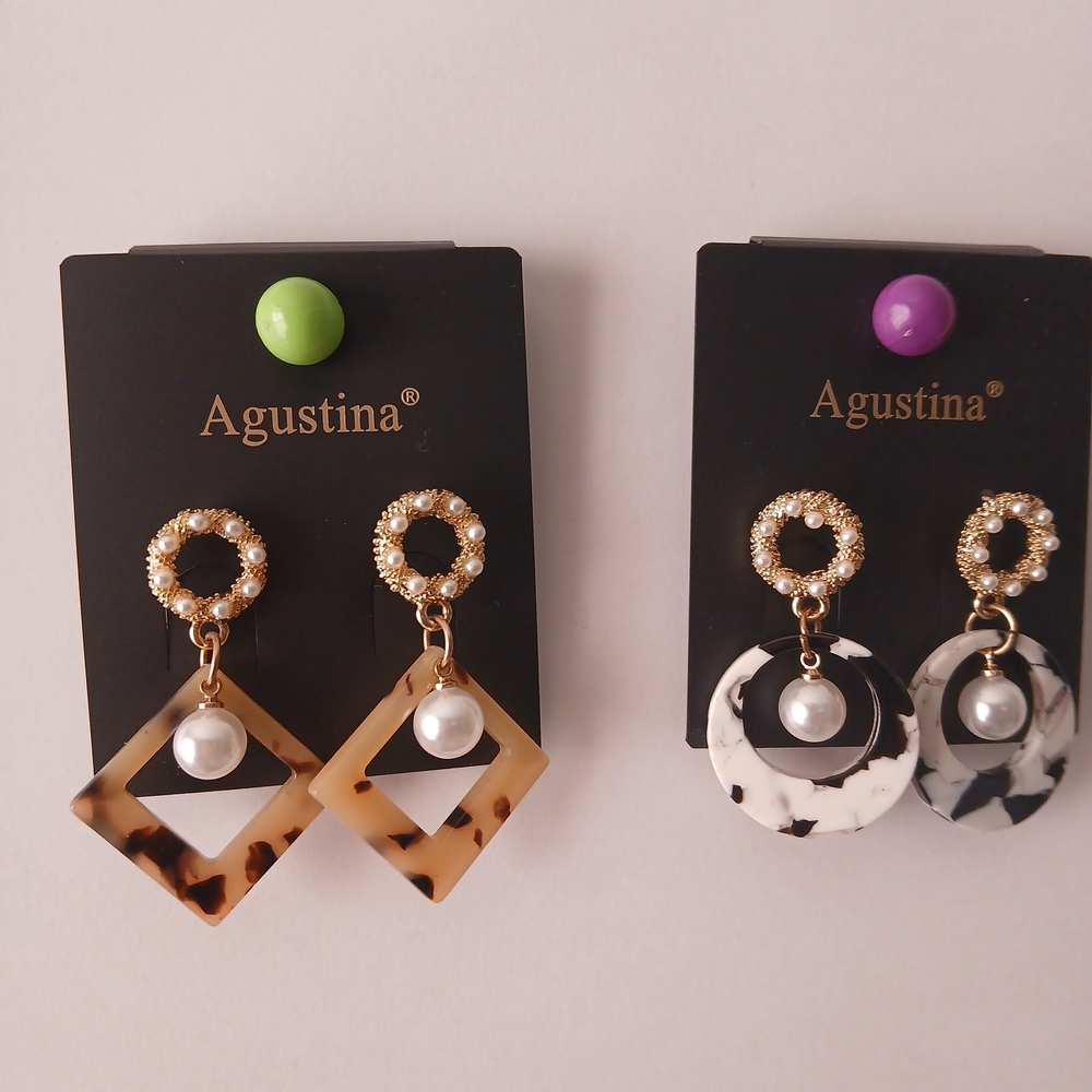 Gustin Gold Pearl Drop Earrings - Tortoiseshell and Marble Options
